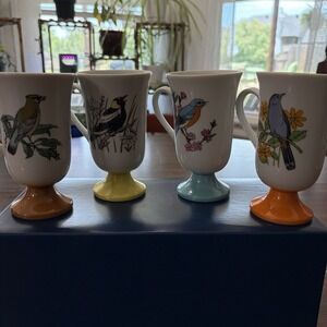 Vintage Fred Roberts Footed Songbird Mugs Made In Japan Birds